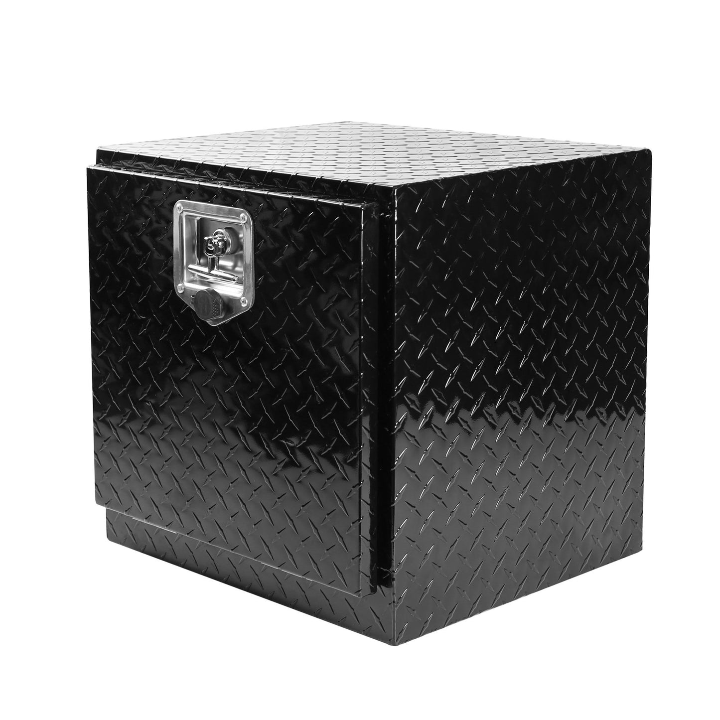 18 Inch Heavy Duty Aluminum Diamond Plate Tool Underbody Box, Waterproof Square Truck Storage Organizer Chest for Pick Up Truck Bed, RV Trailer with T-Handle Lock and Keys 18"(17.9"×17.1"×17.9")