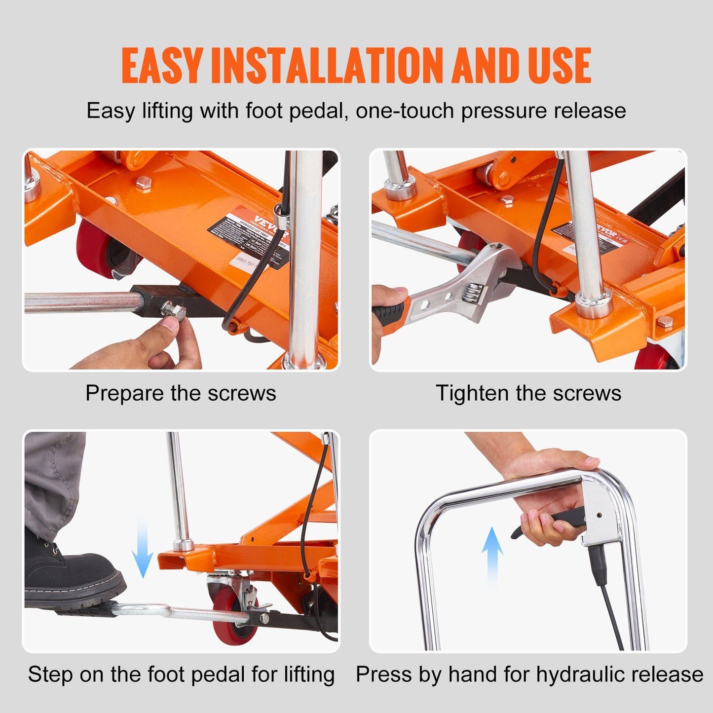 VEVOR Hydraulic Lift Table Cart, 330lbs Capacity 50" Lifting Height, Manual Double Scissor Lift Table with 4 Wheels and Non-slip Pad, Hydraulic Scissor Cart for Material Handling and Transportation