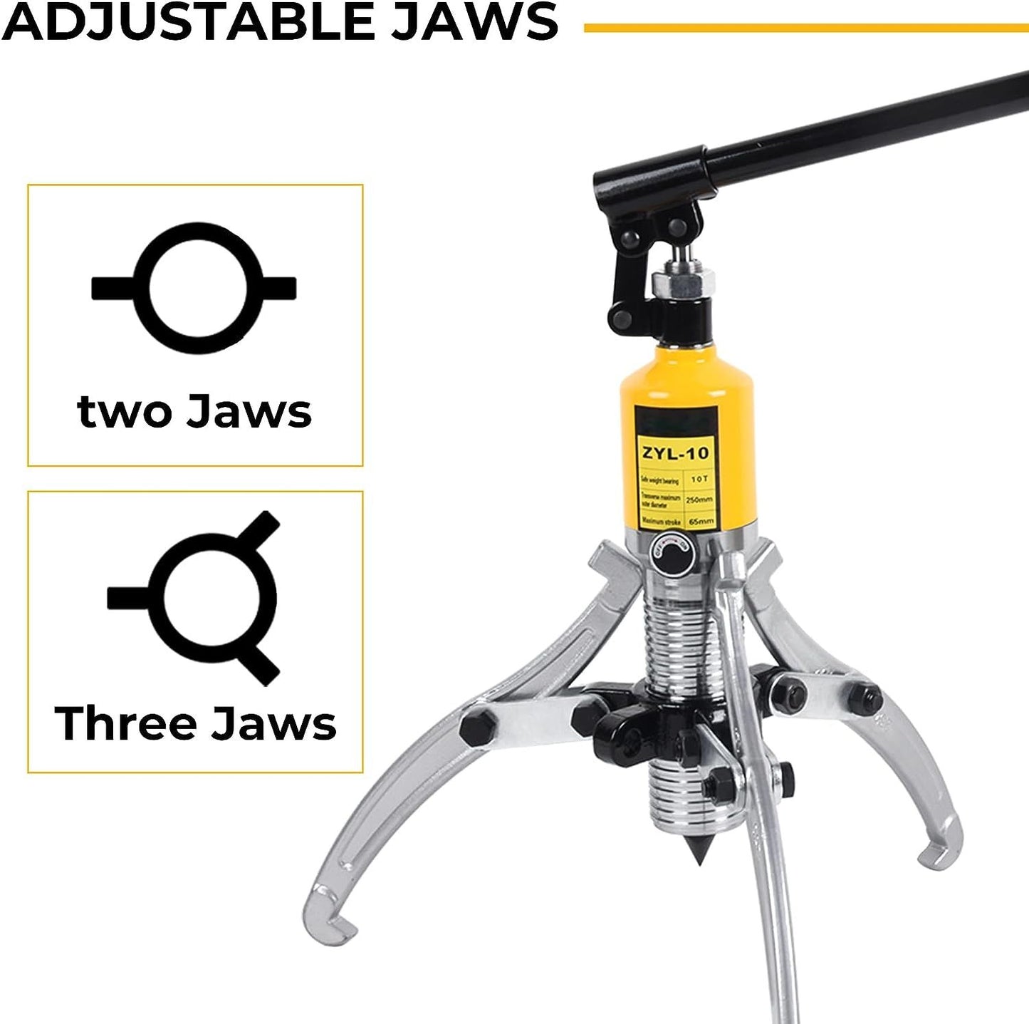 10 Ton Hydraulic Gear Puller, Adjustable 2 or 3 Jaws Bearing Hub Separator, for Pulling Hubs, Gears, Bearings, Hydraulic Puller Separator Tool Set