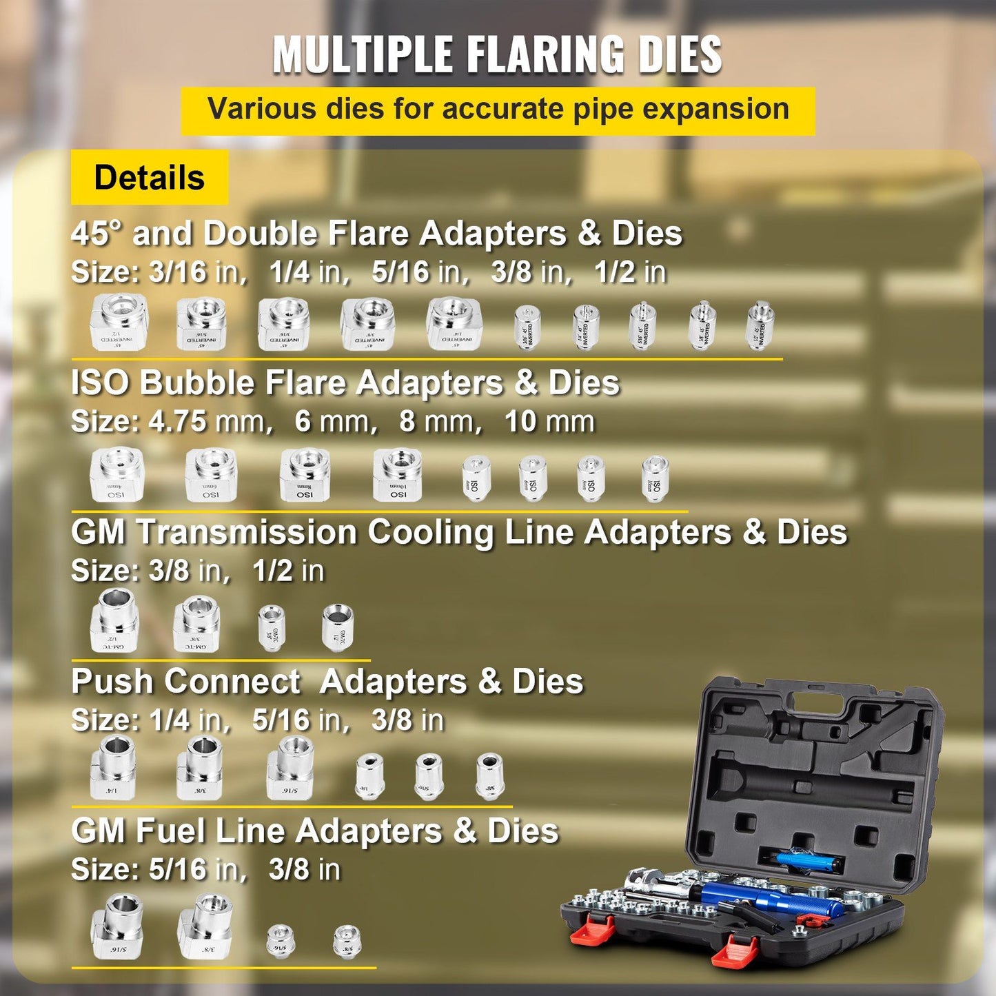 VEVOR Hydraulic Flaring Tool Kit, 45° Double Flaring Tool, Brake Repair Brake Flaring Tools for 3/16"-1/2", Brake Flare Tool with Tube Cutter and Deburrer, 32 PCS Tube Flaring Tools for Copper Lines