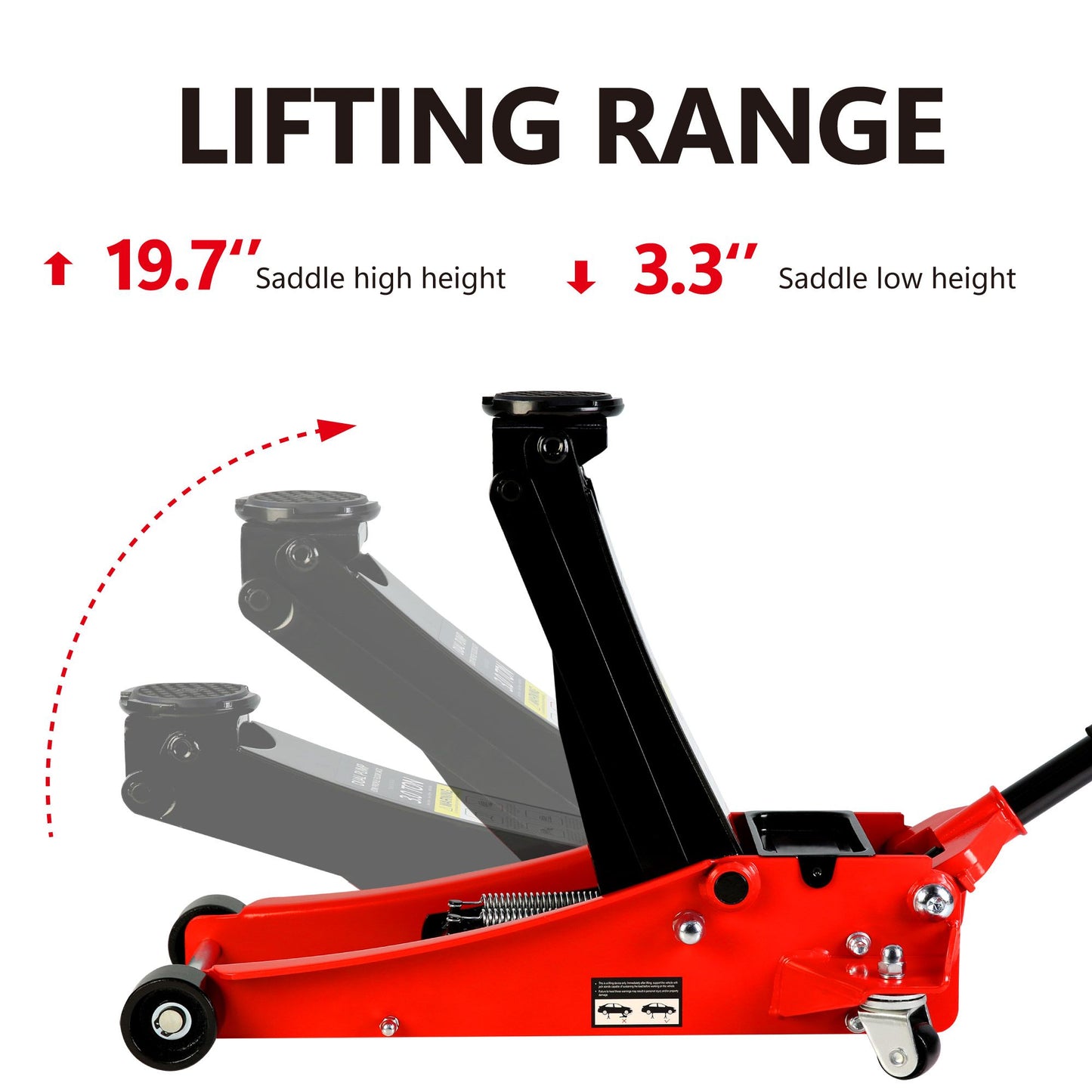 3t Low Profile Jack, Red and Black, Ultra Low Floor Jack with Dual Pistons Quick Lift Pump, Car Jack Hydraulic AutoLifts for Home Garage, Truck Jack Hydraulic Lifting range 3.3"-19.7"