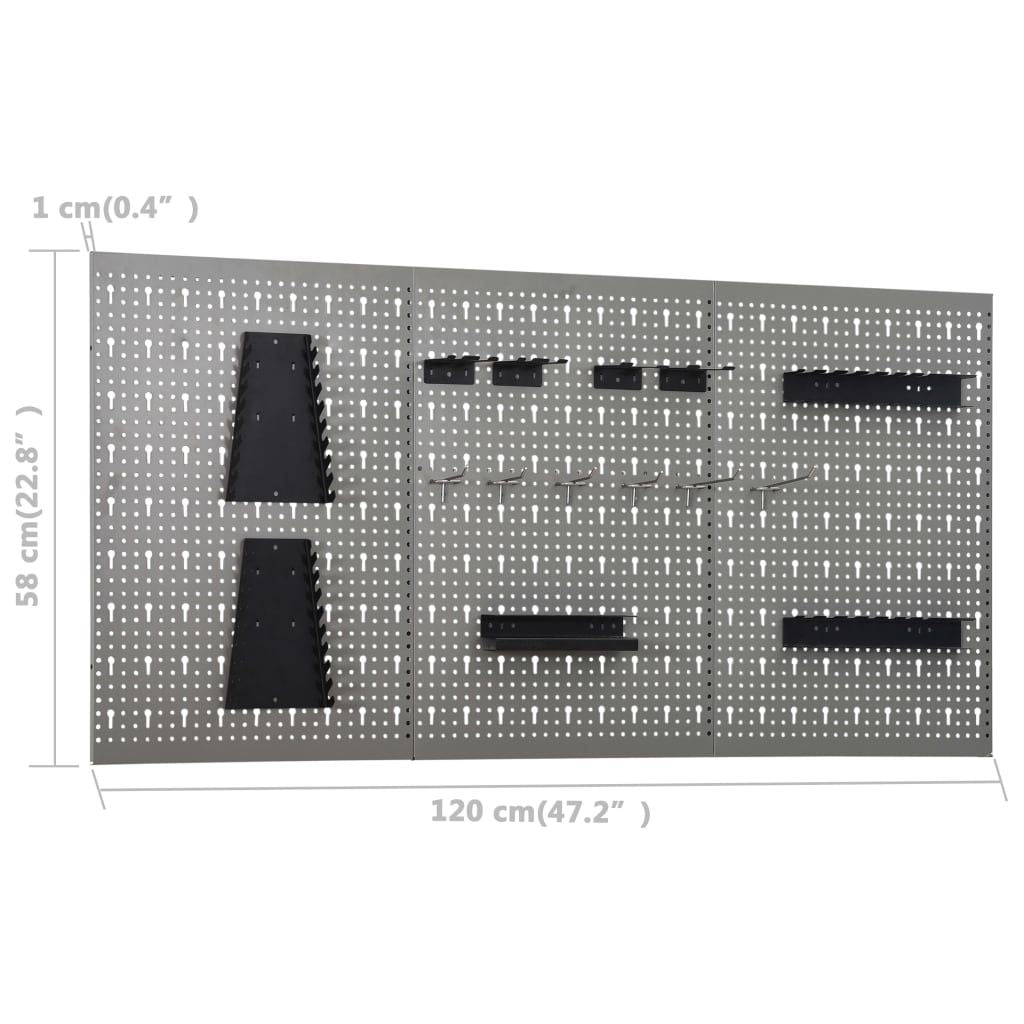 Wall-mounted Peg Boards 3 pcs 15.7"x22.8" Steel