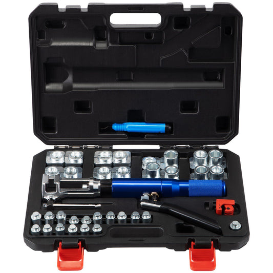 VEVOR Hydraulic Flaring Tool Kit, 45° Double Flaring Tool, Brake Repair Brake Flaring Tools for 3/16"-1/2", Brake Flare Tool with Tube Cutter and Deburrer, 32 PCS Tube Flaring Tools for Copper Lines