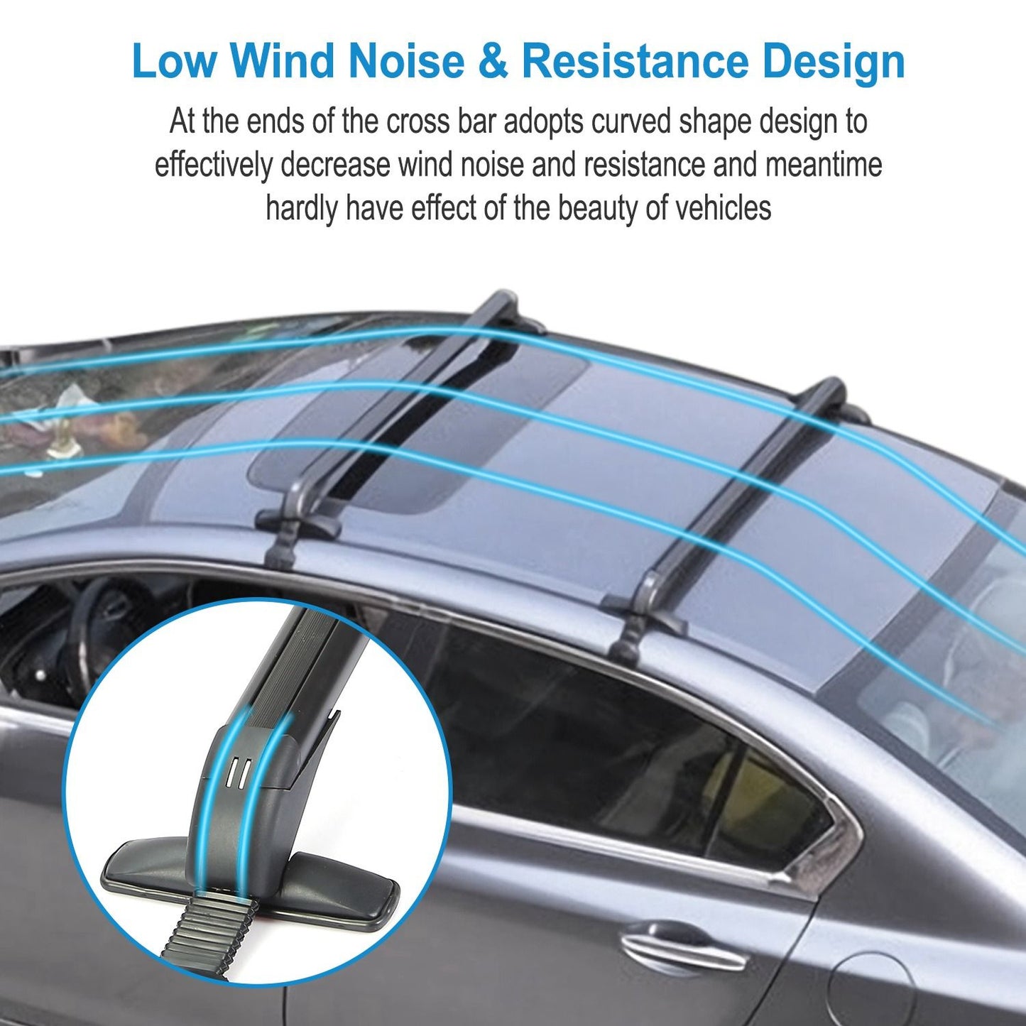 2PCS Universal 110cm/43-inch Car Roof Rack Cross Bar w/ Anti-Theft Lock Adjustable Window Frame