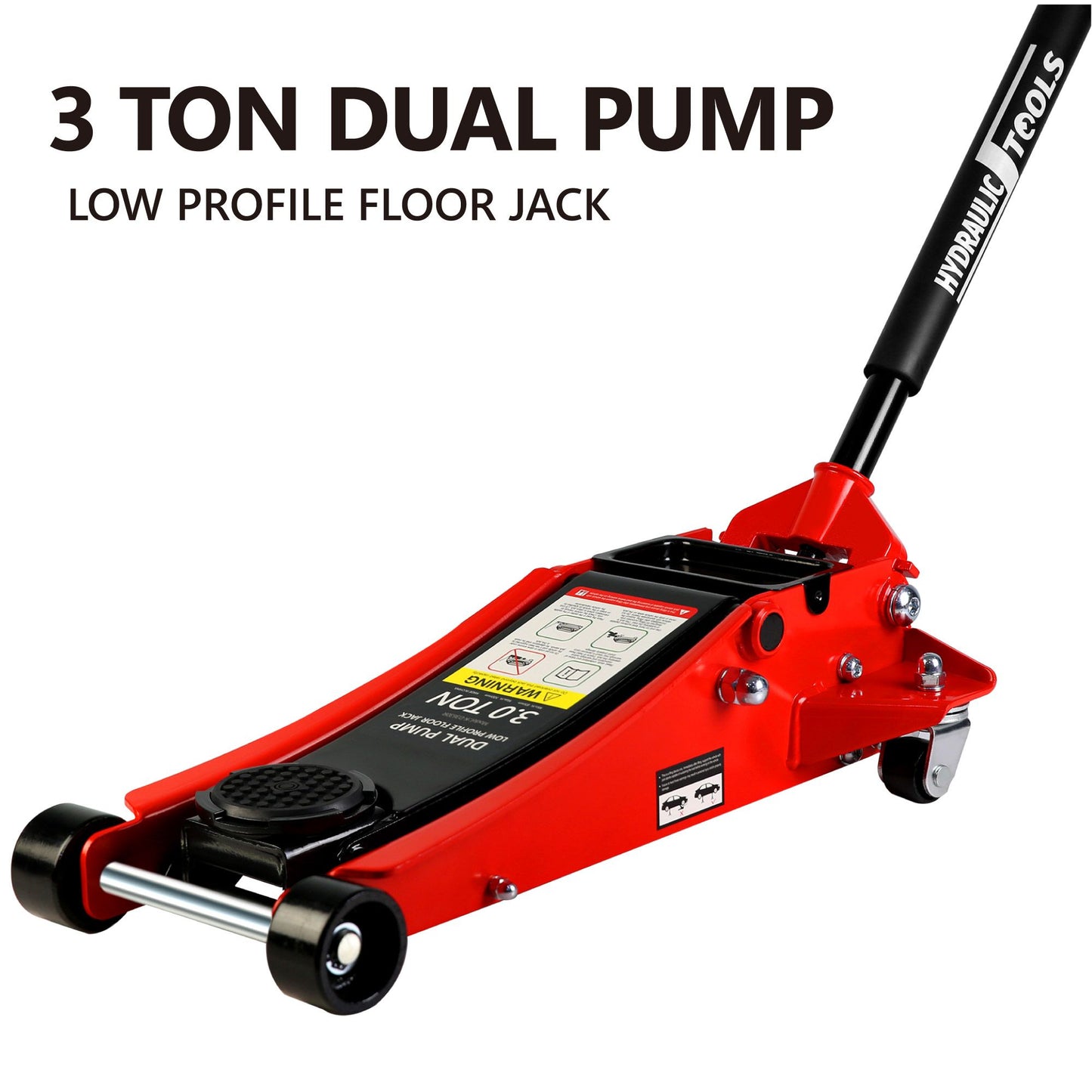 3t Low Profile Jack, Red and Black, Ultra Low Floor Jack with Dual Pistons Quick Lift Pump, Car Jack Hydraulic AutoLifts for Home Garage, Truck Jack Hydraulic Lifting range 3.3"-19.7"