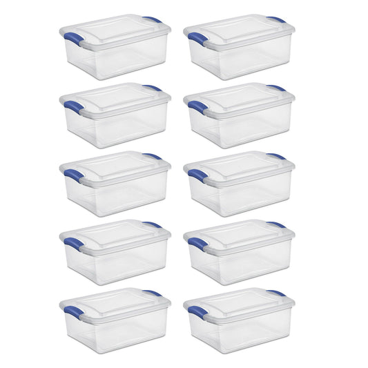 15 Qt Latch Box Clear Base and Lid Blue Set of 10