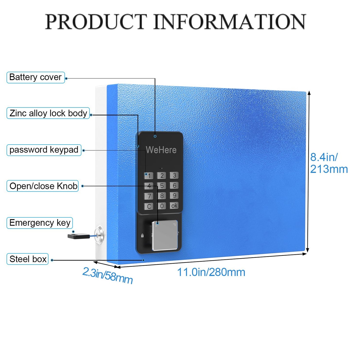 WeHere Key Lock Box (16 Keys) with APP;  Steal Large Key Cabinet Wall Mount; Electronic Locking Key Box use OTP/Bluetooth/Fixed Password Unlock;  APP Remote Authorization Great for School/Realtors