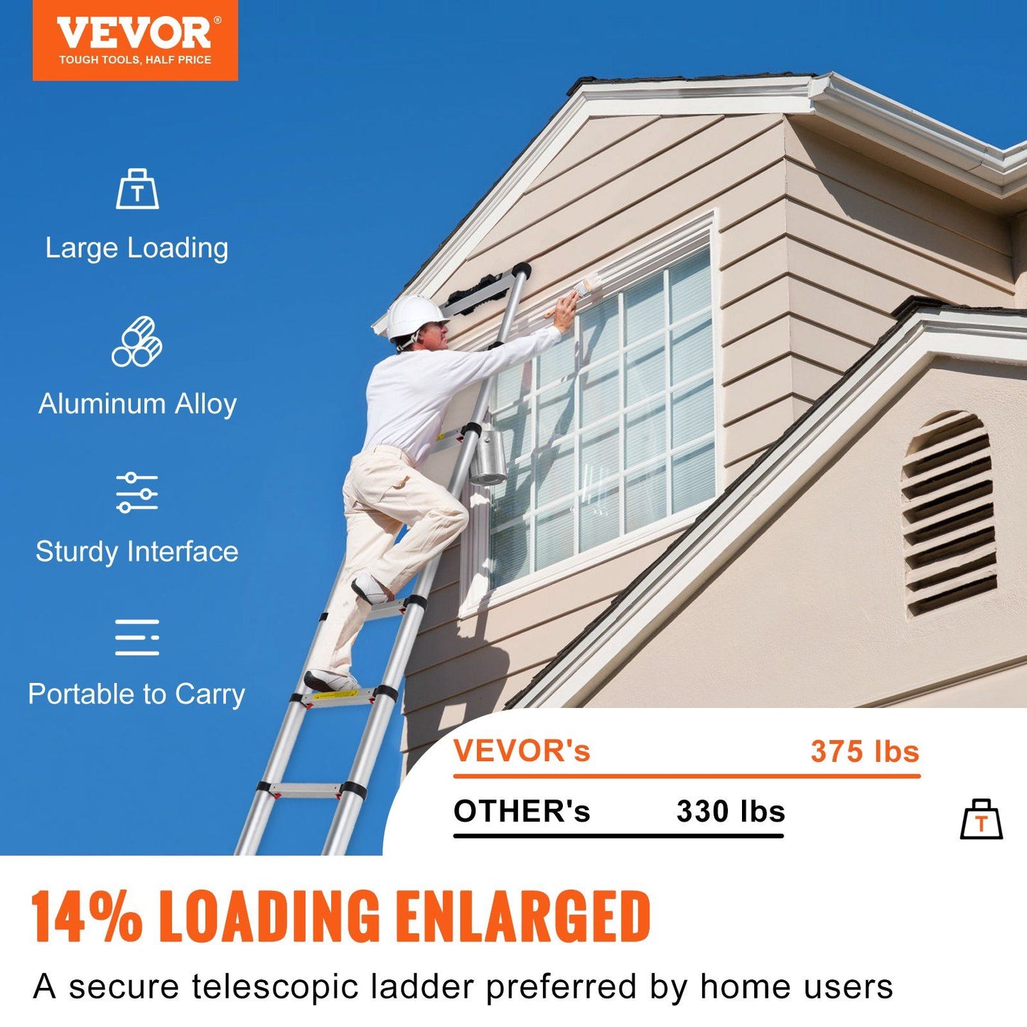 VEVOR Telescoping Ladder Aluminum Extension Step 10.5 ft Multi-purpose Portable