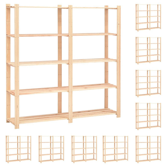 5-Tier Storage Racks 10 pcs 66.9"x15"x66.9" Solid Pinewood 1102.3 lb