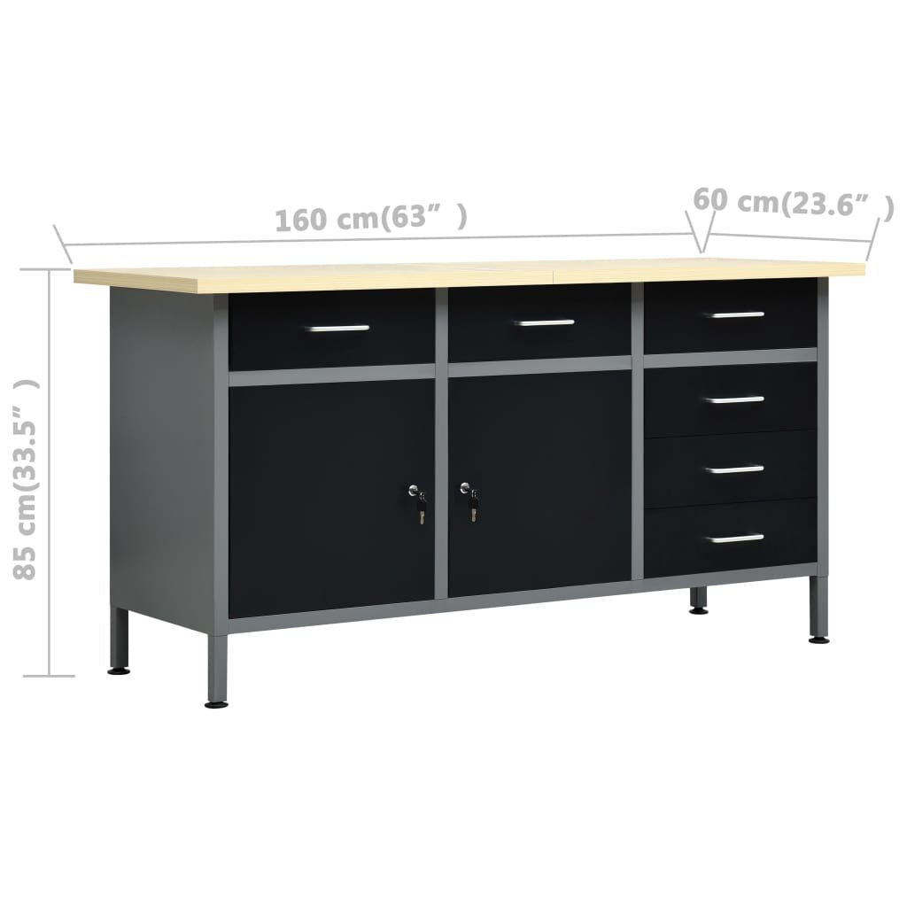 Workbench Black 63"x23.6"x33.5" Steel