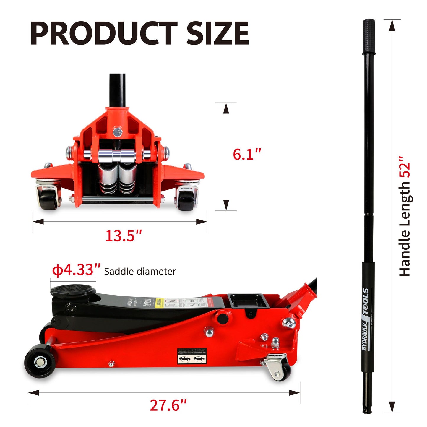 3t Low Profile Jack, Red and Black, Ultra Low Floor Jack with Dual Pistons Quick Lift Pump, Car Jack Hydraulic AutoLifts for Home Garage, Truck Jack Hydraulic Lifting range 3.3"-19.7"