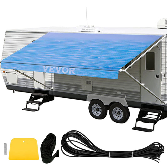 VEVOR RV Awning 19' Camper Awning Fabric, Trailer Awning Canopy Patio Camping Car Awning, Durable 15oz Vinyl Roller Tube for RV, Van, SUV, Patio Awning Replacement Ocean Blue Fade