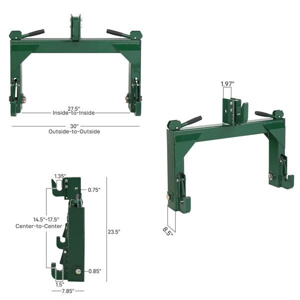 3 Pt Quick Hitch Adapter For Category 1 & 2 W/ Adjustable Bolt Tractor 3000lb,Green