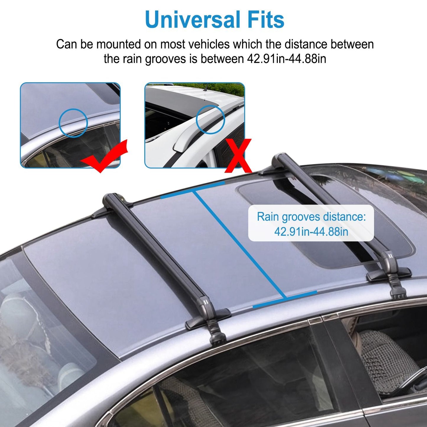 2PCS Universal 110cm/43-inch Car Roof Rack Cross Bar w/ Anti-Theft Lock Adjustable Window Frame