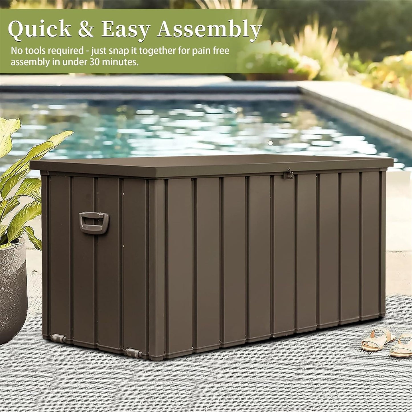 100 Gallon Outdoor Storage Deck Box Waterproof, Large Patio Storage Bin for Outside Cushions, Throw Pillows, Garden Tools, Lockable (Dark Brown)