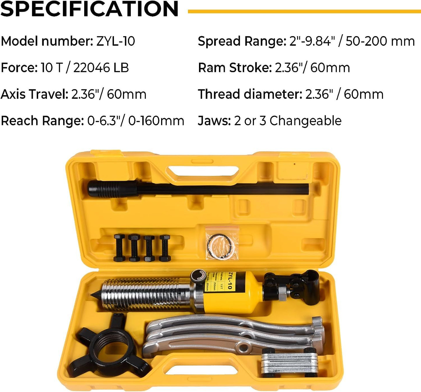 10 Ton Hydraulic Gear Puller, Adjustable 2 or 3 Jaws Bearing Hub Separator, for Pulling Hubs, Gears, Bearings, Hydraulic Puller Separator Tool Set