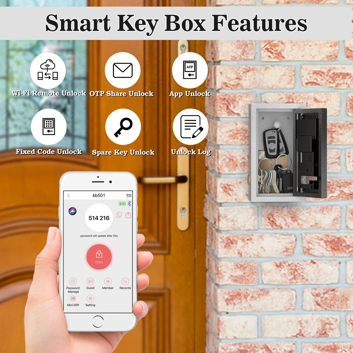 WeHere Wireless Smart Key Lock Box with APP, Electronic Lock Box for House Wall Mount, use Bluetooth/One-Time Password/Fixed Code Unlock,APP Remote Authorization ideal for Vacation Rental