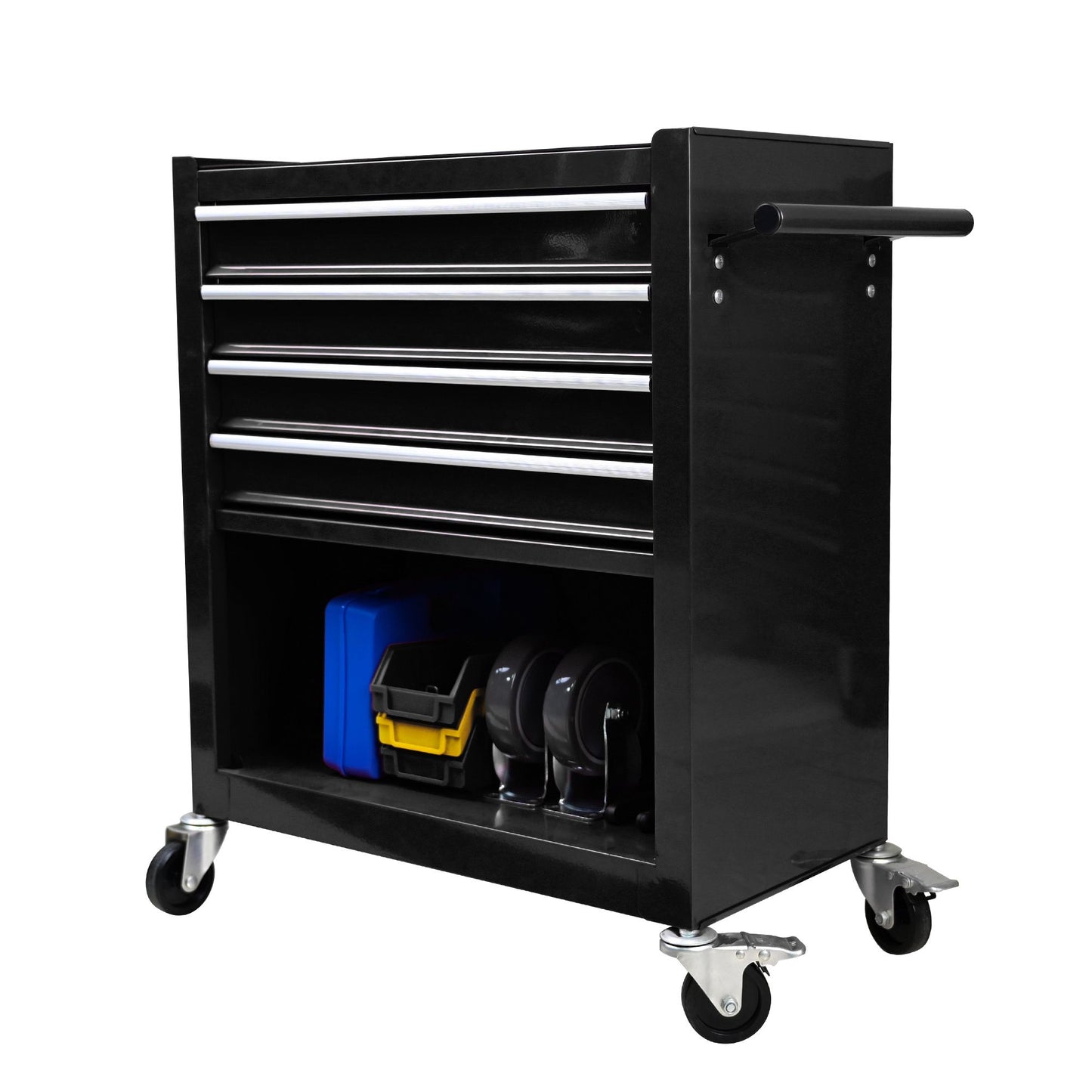 4 DRAWERS MULTIFUNCTIONAL TOOL CART WITH WHEELS-BLACK