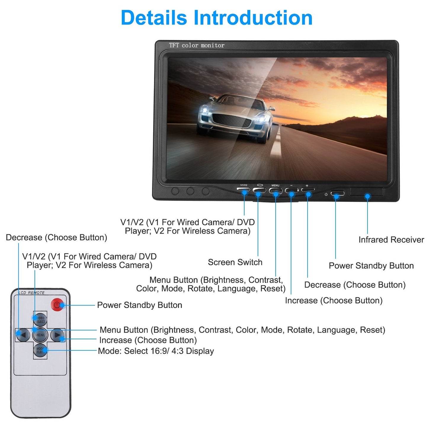 Wireless Backup Camera System Vehicle Rear View Monitor Kit IP67 Waterproof Car Parking Reverse System with 7In Screen Night Vision 2.4G Stable Signal for Car Trunk Van SUV