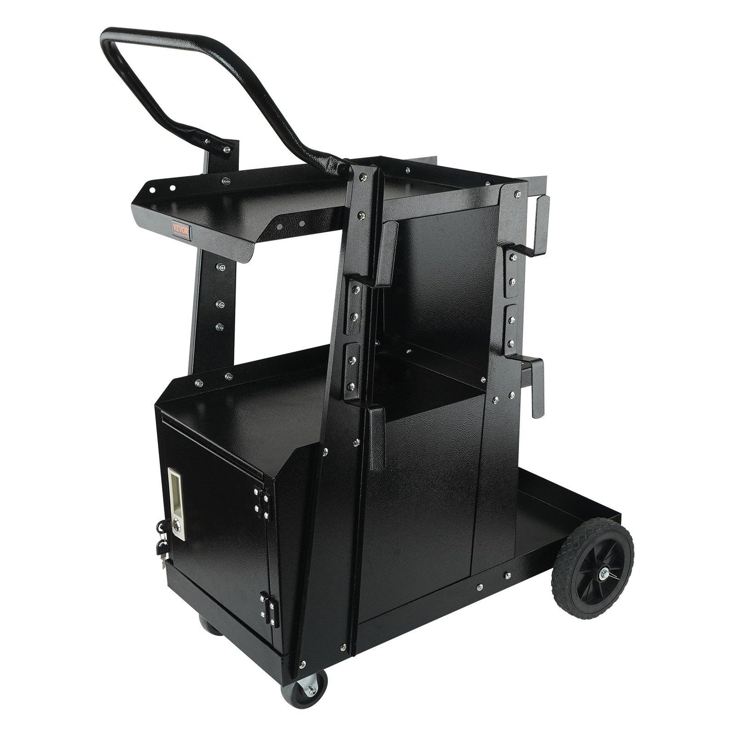 VEVOR Welding Cart, 2-Tier Heavy Duty Welder Cart with Anti-Theft Lockable Cabinet, 265LBS Weight Capacity, 360° Swivel Wheels, Tank Storage Safety Chains, Welding Cabinet for TIG, ARC, Plasma Cutter