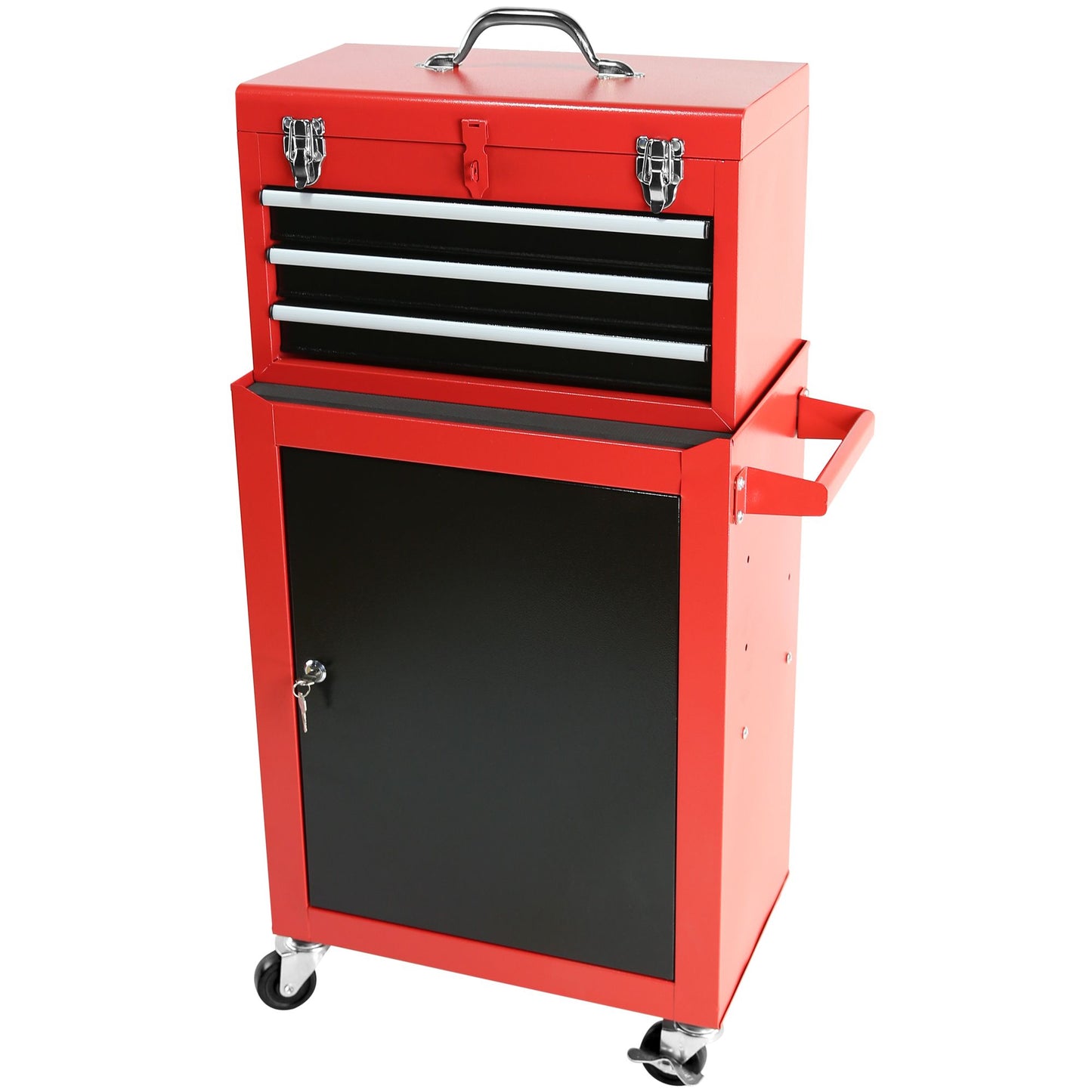 3-Drawer Rolling Tool Chest with Wheels, Tool Chest with Large Storage Cabinet and Adjustable Shelf, Removable Portable Top Box with Locking System Tool Chest for Garage, Warehouse