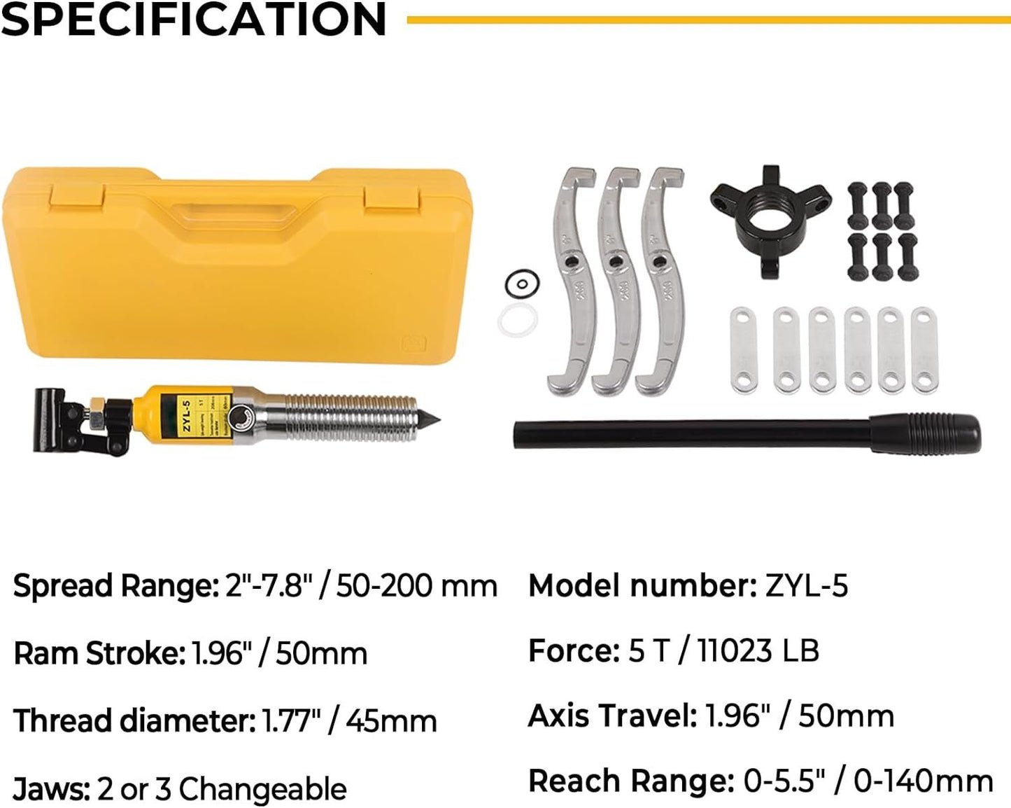 10 Ton Hydraulic Gear Puller, Adjustable 2 or 3 Jaws Bearing Hub Separator, for Pulling Hubs, Gears, Bearings, Hydraulic Puller Separator Tool Set