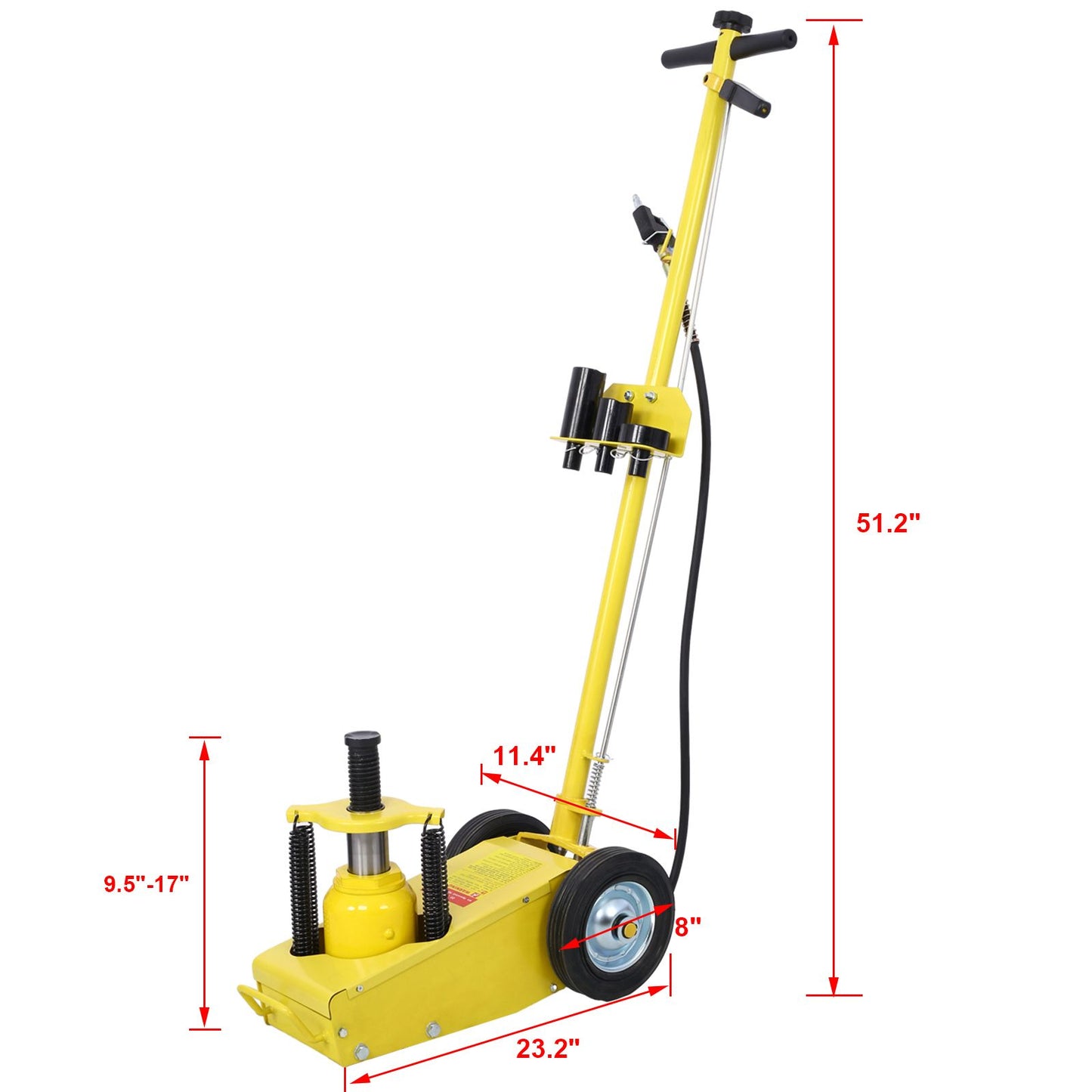 22 Ton Hydraulic Floor Jack Air-Operated Axle Bottle Jack with (4) Extension Saddle Set Built-in Wheels,Yellow