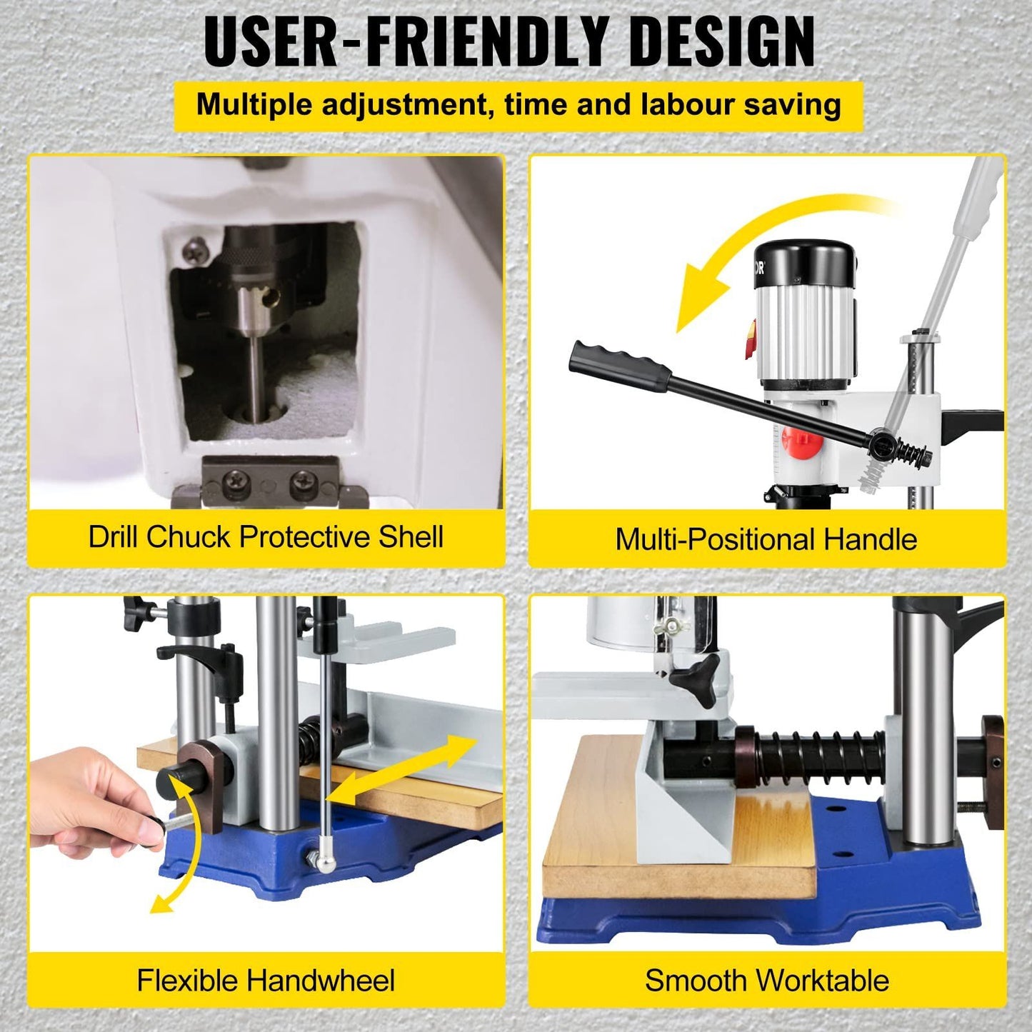 VEVOR Woodworking Mortise Machine, 1/2 HP 1400RPM Powermatic Mortiser, With Movable Work Bench Benchtop Mortising Machine, For Making Round Holes Square Holes Or Special Square Holes In Wood