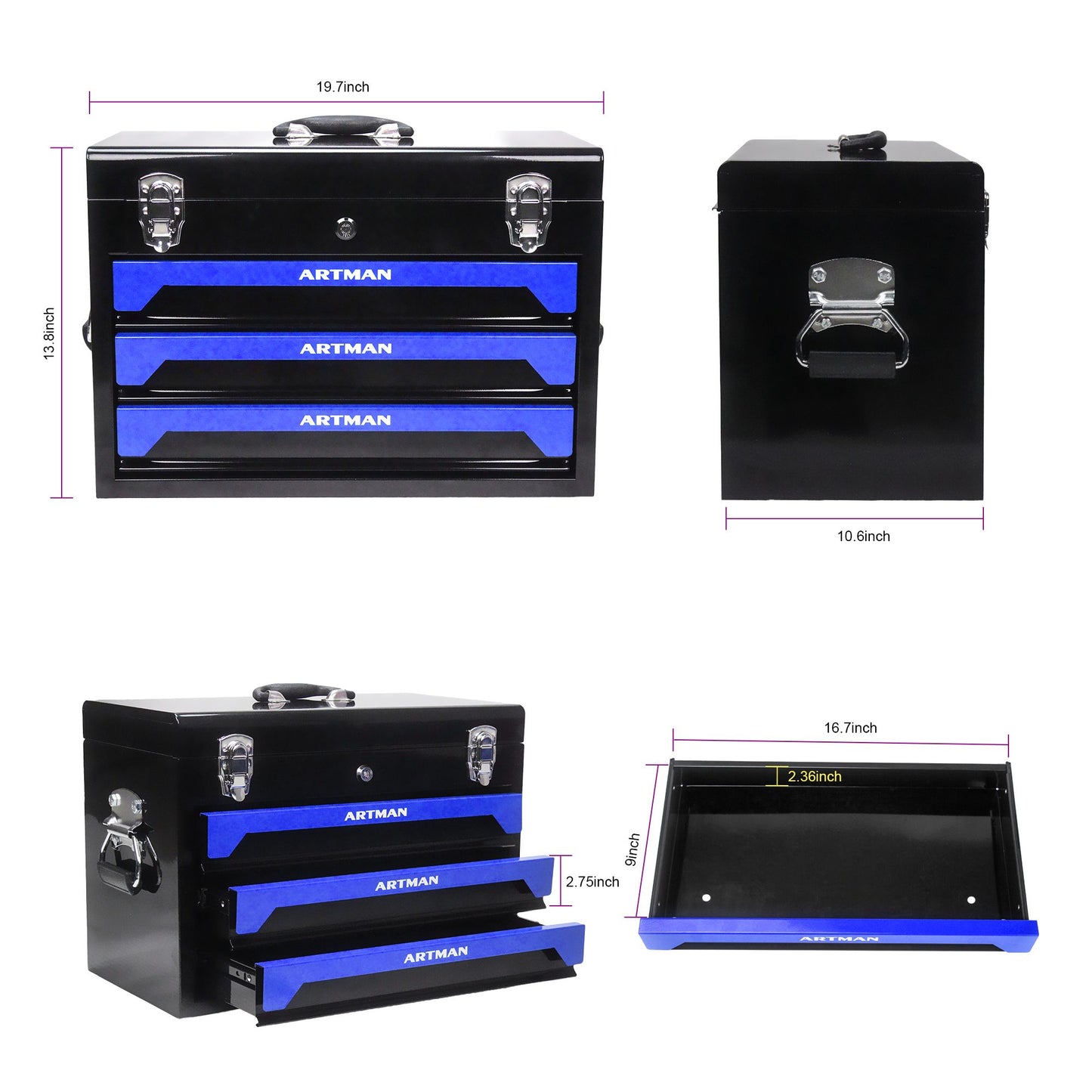 3 Drawers Tool Box with Tool Set