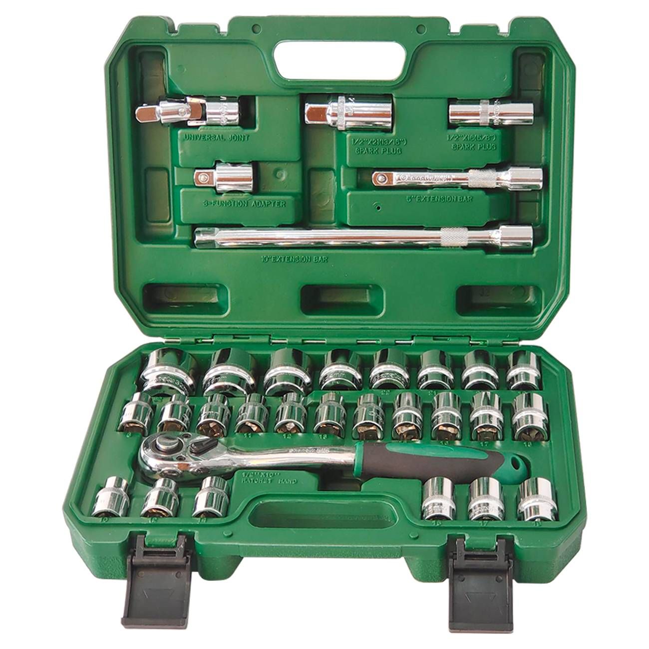 32-piece Mechanic Tool Set 1/2" Drive Metric Socket Set, Ratchet Wrench, Extension bars and Universal joint for Auto Repairing & Household