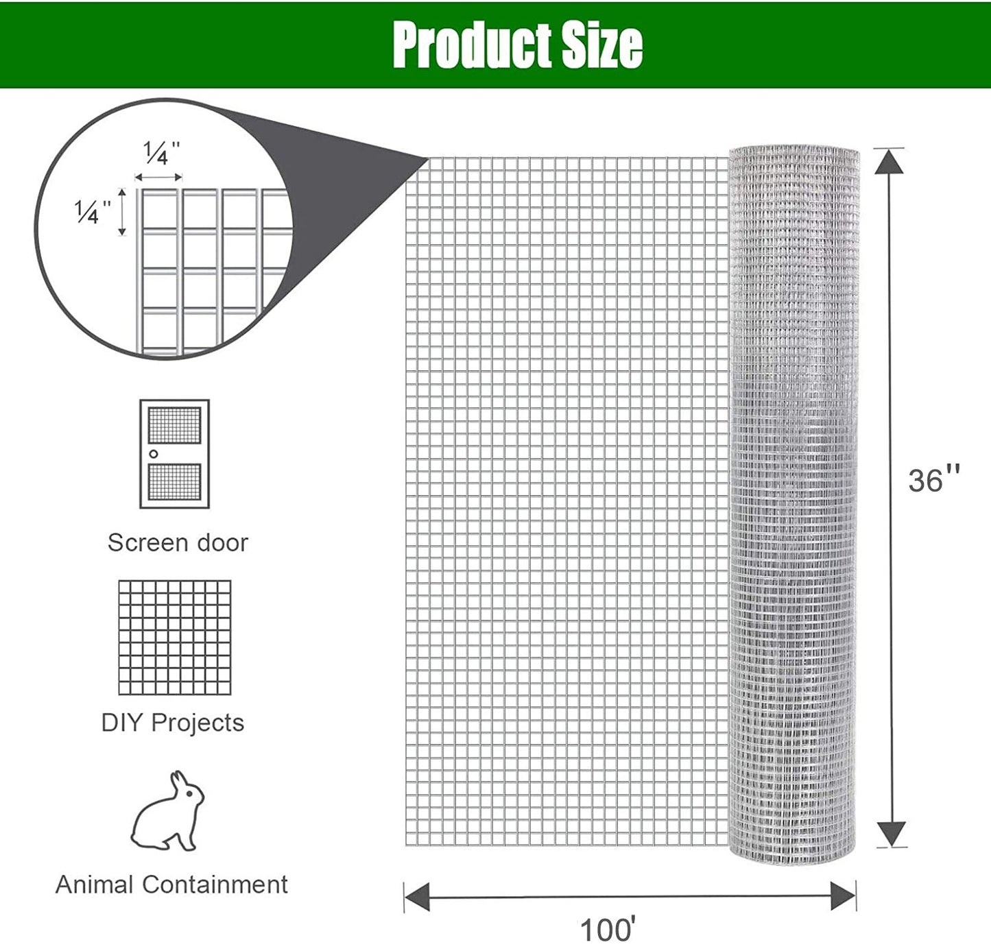 36inx100ft 1/4 in 23 Gauge Hardware Cloth Welded Cage Wire Chicken Fence mesh Rolls Square Chicken Wire Netting Raised Garden Rabbit Fence Snake Fencing Rodent Animals