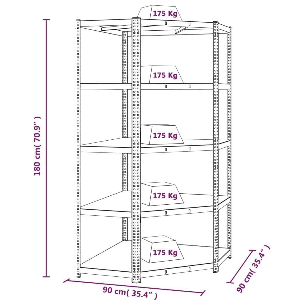 5-Layer Corner Shelf Blue Steel&Engineered Wood