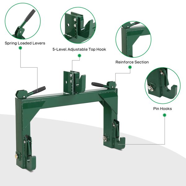 3 Pt Quick Hitch Adapter For Category 1 & 2 W/ Adjustable Bolt Tractor 3000lb,Green