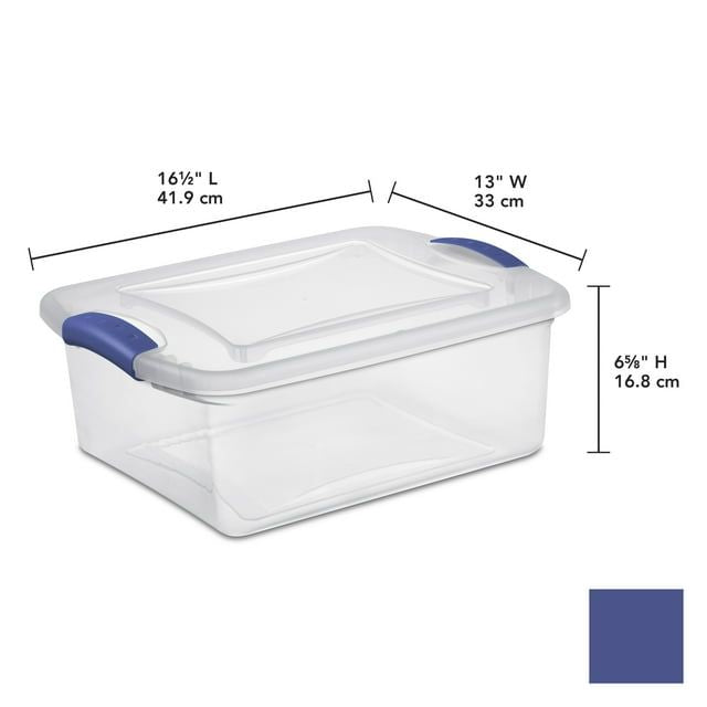 15 Qt Latch Box Clear Base and Lid Blue Set of 10