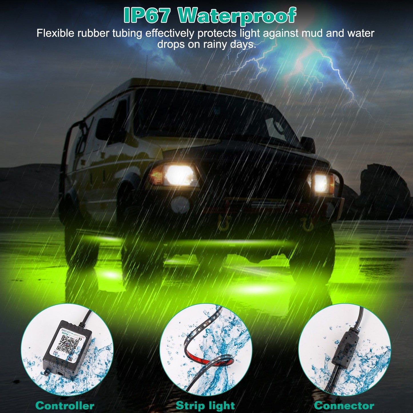 Waterproof RGB Underglow LED Strip Remote App Control Car Underbody Light