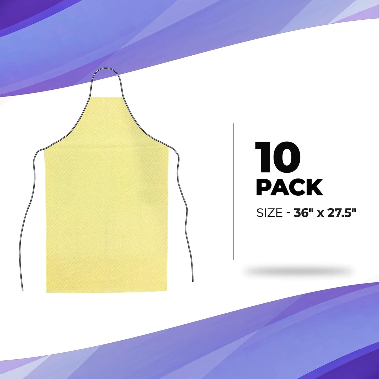 Yellow PE PP Disposable Aprons 36" x 27.5". Pack of 10 Disposable Polypropylene Polyethylene Aprons Universal Aprons for Men and Women. 82 gsm Waterproof Chef Apron. Cooking Apron