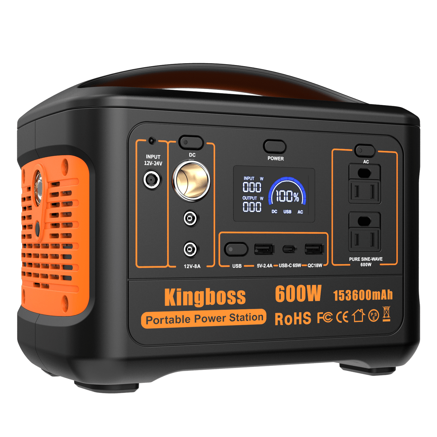 600W Portable Power Station 568Wh 153600mAh Solar Generator Backup Power With AC/DC/ PD 65W Type-c/QC3.0/Wireless Charger /Flashlight;  CPAP Battery Pack Emergency Power Supply Battery Power