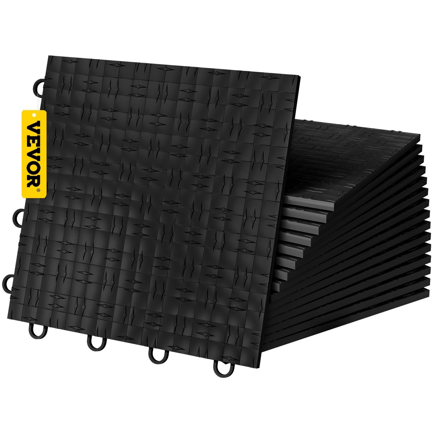 VEVOR Garage Tiles Interlocking, 12'' x 12'', 50 pcs, Black Garage Floor Covering Tiles, Non-Slip Diamond Plate Garage Flooring Tiles, Support up to 55,000 lbs for Basements, Gyms, Repair Shops